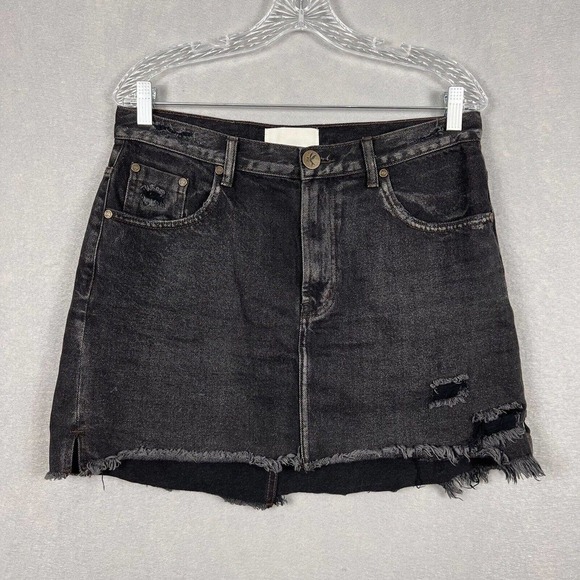 One Teaspoon Denim Skirt Size 30 Black 2020 Mini Distressed Raw Hem - Picture 1 of 12